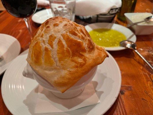 Lobster bisque soup , tomatoes with Buretta cheese