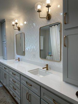 Girls bathroom counter and backsplash