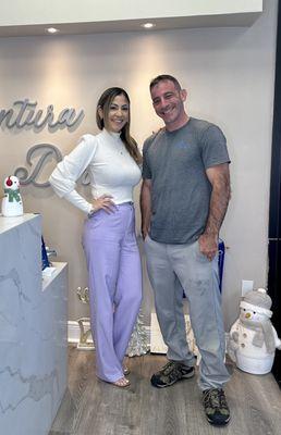 Here is our awesome patient of the day taking a picture with our amazing team member Melanie at Aventura Dental Group.