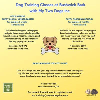 End of summer training classes!!!
Email us at training@mytwodogsinc.com for details, questions or to register!!