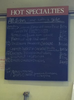 Sample menu- they also have a variety of salads and sandwiches on another chalk board