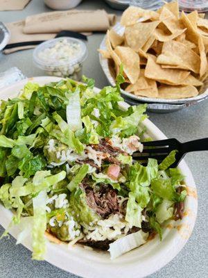 Burrito bowl and chips