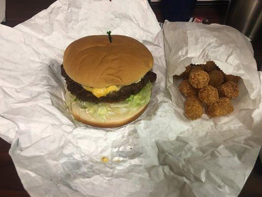 Large burger and tots