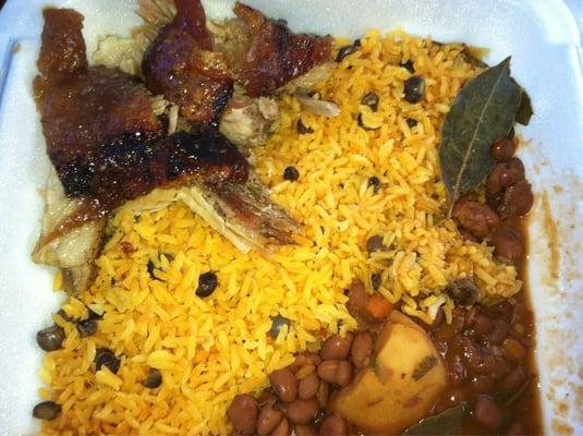 Authenticity at its best! Pernil con arroz con gandules y habichuelas (roast pork with rice and pigeon peas and red beans)