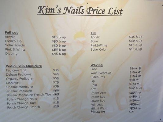 Kims Nails Price List