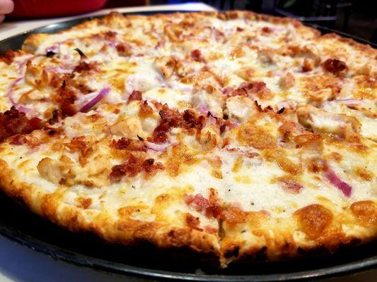 Chicken Carbonara Pizza.  So good.