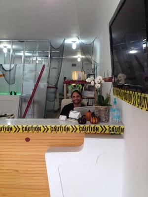 Dr. Valle enjoying the Halloween decorations