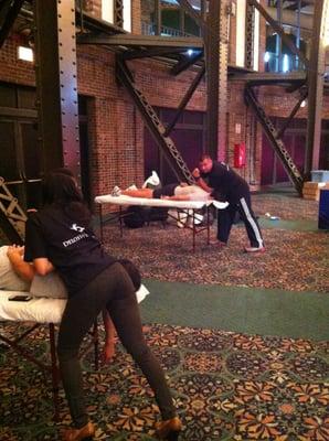 Therapists working on Olympic athletes at Navy Pier