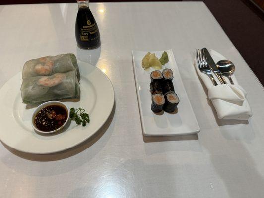 Fresh Basil Rolls and 6 Piece Salmon Roll