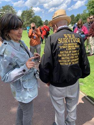 My dad at the 75th anniversary of D-Day in France with Christiane Amanpour from CNN and the AMAZING embroidery done by Crystal Clear Logos!