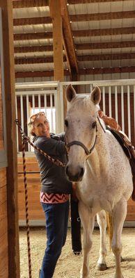 One of the boarders, MaryAnn and her horse, Chrome.