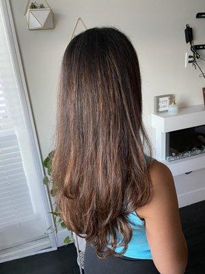 This is what it looked like. My hair ya brown due to highlighting or whatever technique was used. Doesn't look like what I wanted.