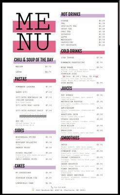 Lunch and drinks menu