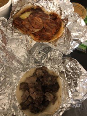 AL pastor taco and Cabeza taco