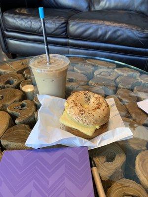 Vegan breakfast sandwich and a coconut oat milk iced latte. Yum!!