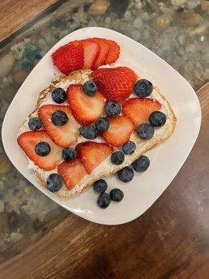 Strawberry, Blueberry and cream cheese  toast.