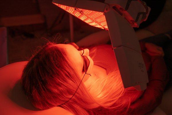 Hydrafacial with red light therapy.