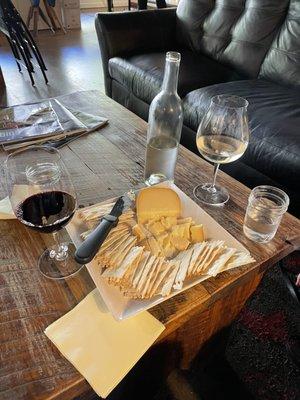 Wine, cheese, and crackers