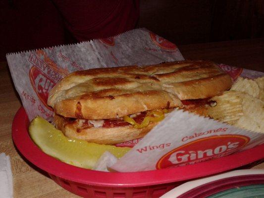 Pepperoni and banana pepper pizza bread with drink and chips, $5.70 plus taxes