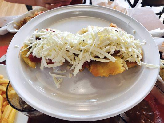 Tostones with cheese! Yummy!