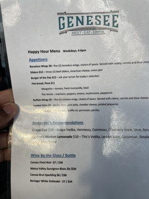 Happy Hour menu