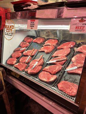 Steaks from the case