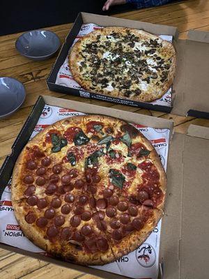 Margherita Pizza, Pepperoni Pizza, Truffle Mix Mushroom Pizza