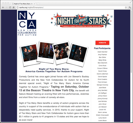 New York Collaborates for Autism & Night of Too Many Stars Landing Page