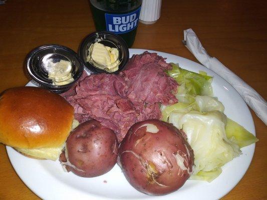 In spite of the blizzard I came in to get my St Paddy's corned beef and cabbage fix. $10.99.