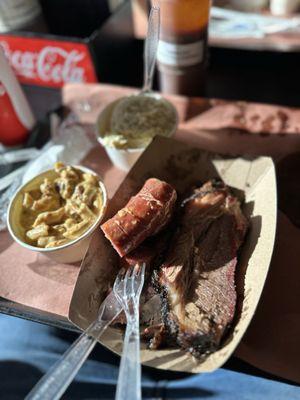 2 meat plate with brisket and cheddar sausage