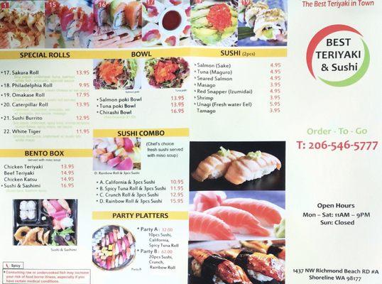 New menu with sushi options