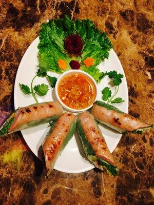 Grilled Pork Patty Spring Rolls serves with House Special Sauce (Nem Nuong Cuon)