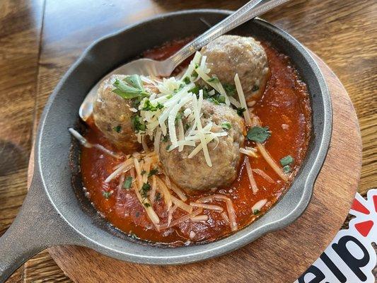 Homemade Meatballs at Pizzeria Mercato in the Public Market in Emeryville.