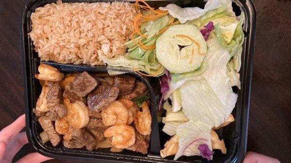 Steak and shrimp bento