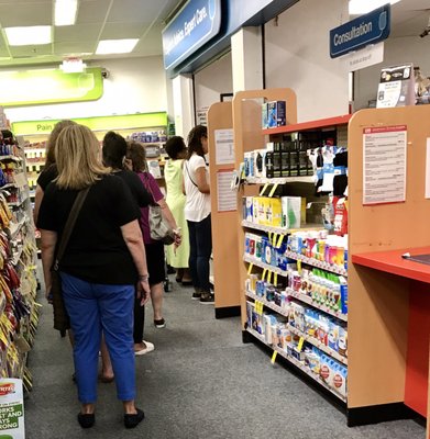 Sunday pharmacy line. Good times. Hope you don't have to quietly ask how often to take your ED pills or anti-diarrhea solution.