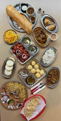 Dosa ,chicken65,chicken biriyani,goat curry ,pani puri,Idli,samosa and jalebi