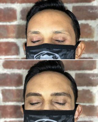 Men's Eyebrow Microblading; Before and After