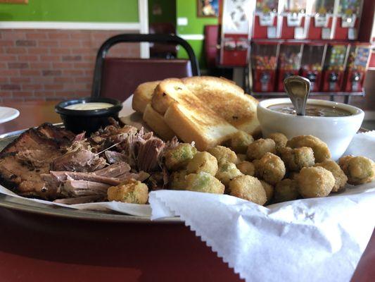 Combo Plate with Fried Okra and Beans