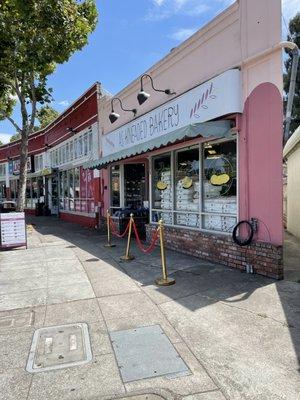 Outside of the bakery. Sometimes there's a long line!