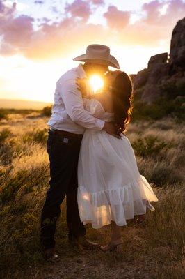 Engagement couple at sunset