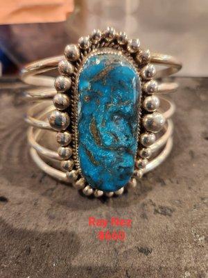 Turquoise Cuff Bracelet by Navajo Silversmith Ray Nez