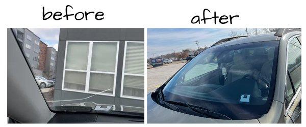 Cracked windshield before and after photos