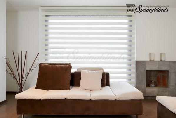 White & Brown Elegant Living Room - Zebra Premium Room Darkening Dual Sheer Blackout Roller Shades