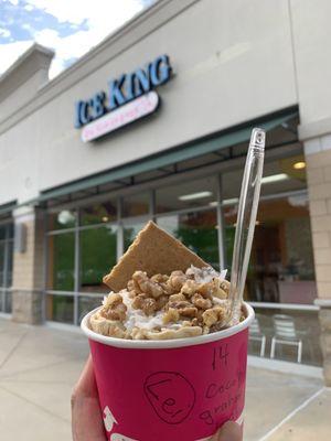 #14. Peanut Buddy Roll Ice Cream with walnuts, coconut, and a graham cracker.