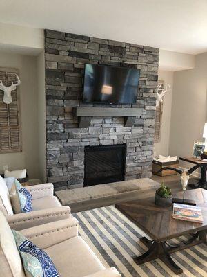 Stone fireplace