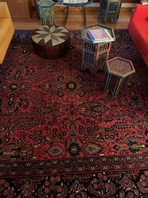 Extensive repairs were made to my 1930s Persian Heriz rug that David Darmany suggest I send to Iran to cut the price in half. So thrilled wi