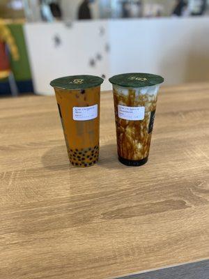 Thai milk tea and caramel boba tea