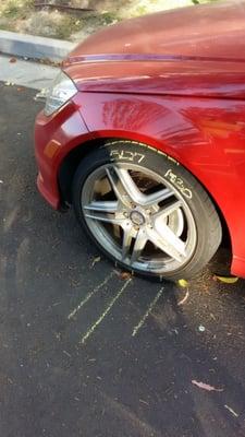 Looks like a bad tire?  Actually, it's graffiti from the Beverly Hills Parking Enforcement people.