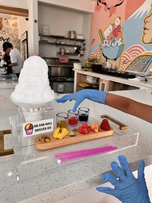 The shave ice syrup is freshly made with organic sugar. Everything we ordered was delicious. My daughter love the rainbow shave ice.