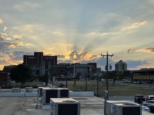 Watching the sunset from the rooftop patio